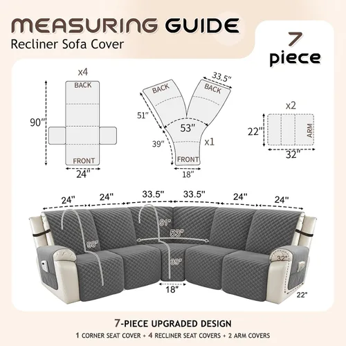 Miniatura 5 de Arfntevss - Fundas impermeables para sofá seccional reclinable en forma de L, funda antideslizante lavable para sofá reclinable, juego de fundas
