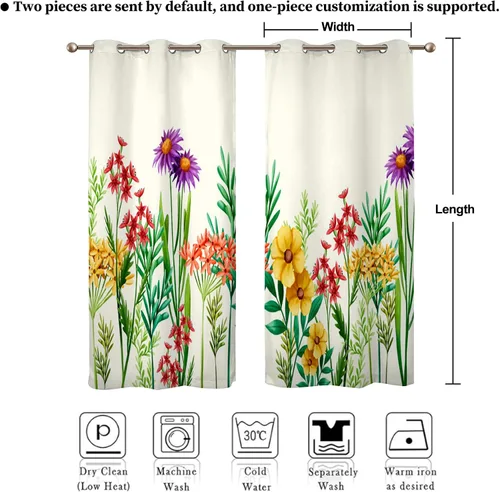 Miniatura 7 de Renaiss Cortinas de flores de 21 x 45 pulgadas, cortinas opacas botánicas con ojales para ventana, estampado de hojas y flores, flores silvestres
