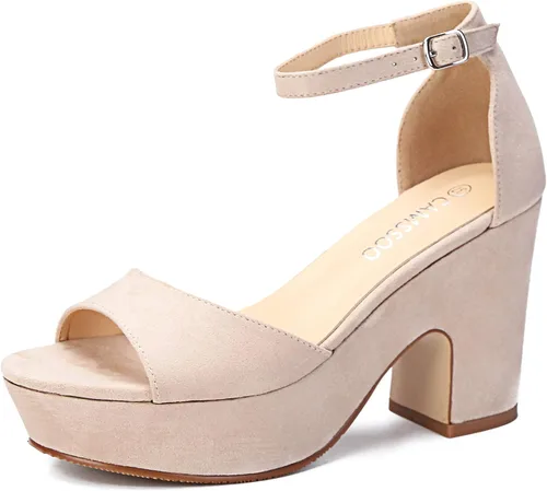 Miniatura 8 de CAMSSOO Sandalias de plataforma para mujer, de gamuza, con puntera abierta, correa al tobillo, a la moda, sexy, para boda, con bloques de tacón