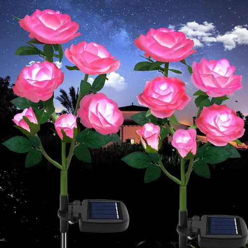 Miniatura 11 de Luces solares de estaca de jardín para exteriores, luz LED mejorada con 6 rosas, luces decorativas solares impermeables para patio, camino, patio