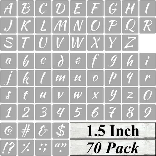 Miniatura 13 de Plantillas de letras del alfabeto de 1 pulgada para pintar, paquete de 70 plantillas de letras y números con letreros para pintar sobre madera