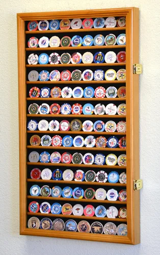 Miniatura 2 de 117 L Casino Chip Coin Display Case Cabinet Chips Holder Wall Rack 98% UV Lockable, roble
