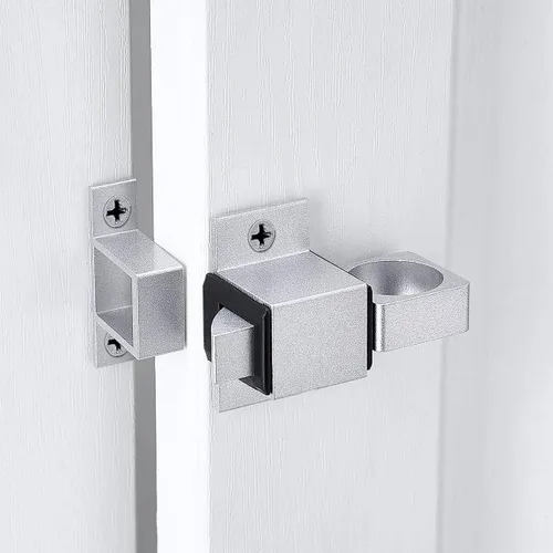 Miniatura 3 de INIRET 4 paquetes de pestillos de cierre automático para puertas, cerradura de puerta de resorte plateada, pestillo de seguridad de aleación
