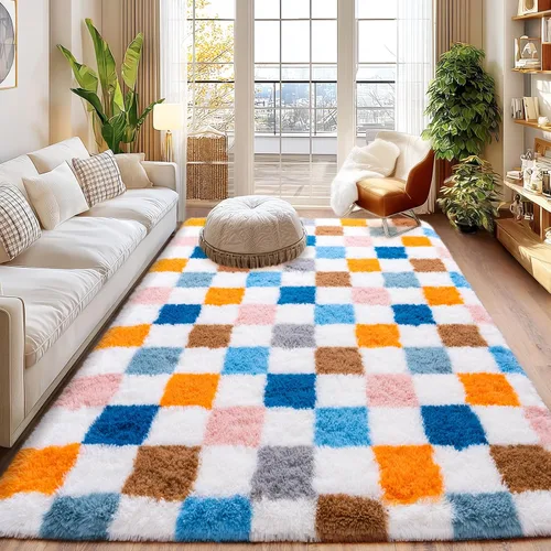 Miniatura 182 de Alfombras de área de 8x10 para sala de estar, alfombra shaggy grande ultra suave y esponjosa para dormitorio, alfombras de felpa mullida Blanco crema