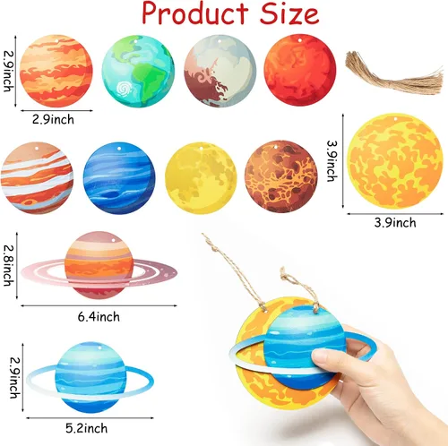 Miniatura 2 de Haooryx 34 piezas de adornos colgantes de madera del espacio exterior, adornos temáticos del sistema solar, Tierra, Saturno, Júpiter, colgantes