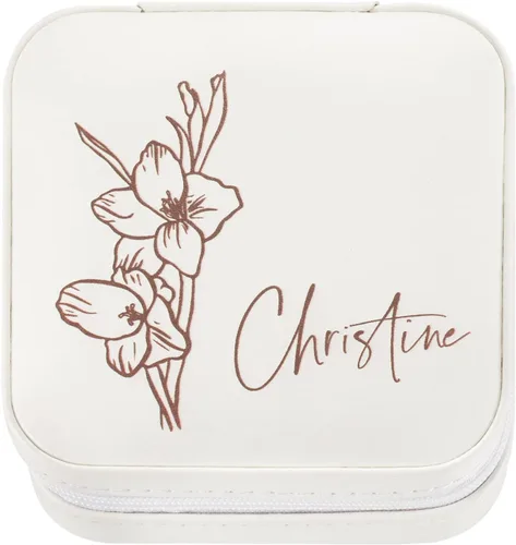 iDWYN Joyero de cuero personalizado con nombre y flor de nacimiento, estuche organizador de viaje personalizado, regalos de cumpleaños para mamá