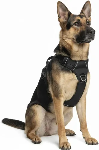 Miniatura 7 de Arnés sin tirones para perro, con 2 clips para correa, chaleco Oxford reflectante ajustable para mascotas con asa de fácil control para perros Negro