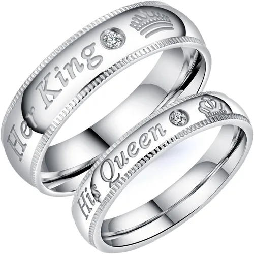 Fashion Ahead Juego de 2 anillos de compromiso de acero inoxidable a juego para parejas con su reina, su reina, su rey, su rey, su rey, sus anillos