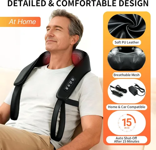 Miniatura 5 de TISSCARE - Masajeador de cuello para alivio del dolor de tejido profundo con 2 niveles de calor, masajeador Shiatsu de amasado de espalda sin manos
