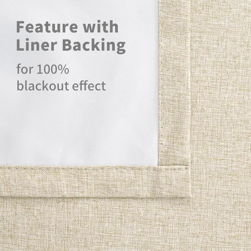 Miniatura 8 de YoungsTex - Cortinas de lino beige 100% opacas para dormitorio de 63 pulgadas de largo, cortinas cortas con aislamiento térmico y ojales