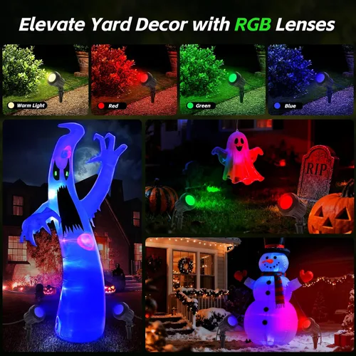 Miniatura 3 de Foco para exteriores – Enchufe de 120 V, 2700 K, luces LED de paisaje blanco cálido con 3 lentes RGB para patio, jardín, césped y decoración