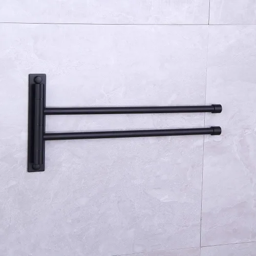 Miniatura 7 de Toallero de mano de baño negro mate 2 barras plegable brazo giratorio soporte de toalla Swing Out Towel Bar SUS 304 Acero inoxidable montaje en pared