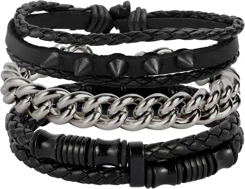 Miniatura 15 de Eigso Juego de 4 pulseras de cuero punk, con tachuelas de roca para hombres y mujeres, estilo retro, clásico, con pinchos, de metal, para hombre