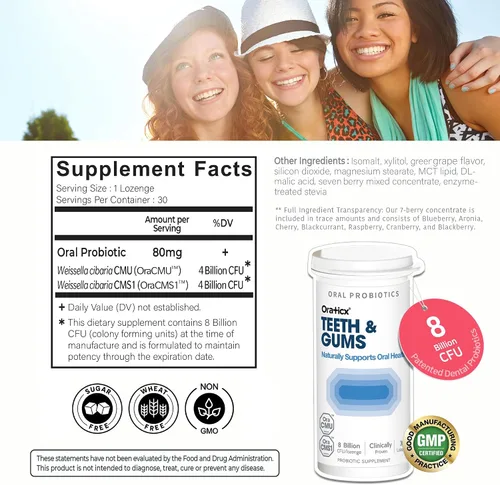 Miniatura 7 de OraTicx - Probióticos orales para dientes y encías, sabor a uva, 30 unidades, 1 paquete Clinically Studied Probiotic, Supports Teeth & Gums at