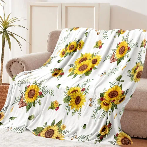 Miniatura 11 de Tupmnbry Manta floral de margaritas y girasoles, manta de franela súper suave, manta de cama ligera y esponjosa para cama, sofá y viajes, 50 x 60