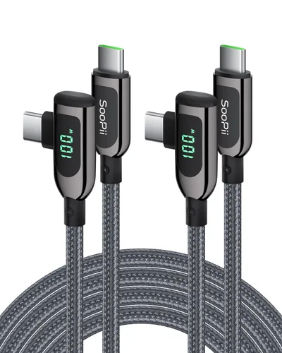 Miniatura 24 de SOOPII 100W Cable USB C a USB C de Ángulo Recto, Cable de Aleación de Zinc de 1 Pie de Tipo-C Trenzado de Nylon con Pantalla LED para iPad