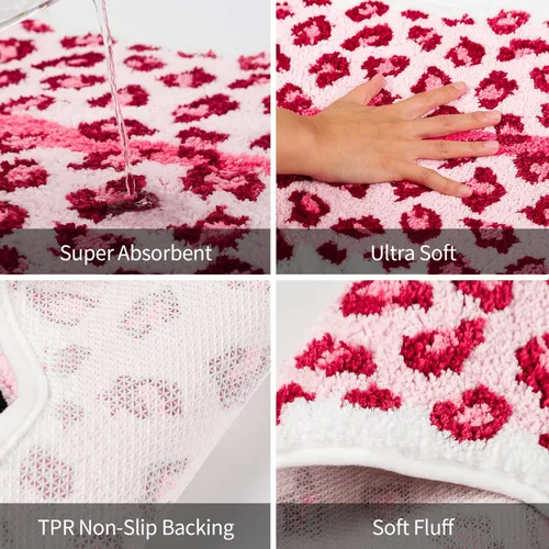 Miniatura 6 de Alfombra con estampado de leopardo, tapete de baño de leopardo rosa para baño, tapete de puerta de guepardo y tigre, antideslizante, tapete Rosa
