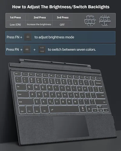 Miniatura 4 de Covertor MoKo para Microsoft Surface Pro 4 / Pro 3 / Surface Pro 2017, teclado Bluetooth inalámbrico delgado con Trackpad, retroiluminado con luces