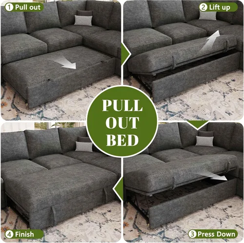 Miniatura 7 de Sofá cama modular de 108 pulgadas con cama extraíble, sofá modular en forma de U de 7 asientos con almacenamiento, sofás seccionales para sala