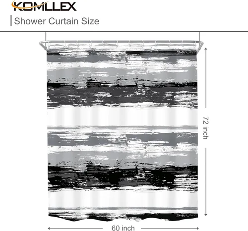 Miniatura 5 de KOMLLEX Cortina de ducha abstracta en blanco y negro para decoración de baño, 60 pulgadas de ancho x 72 pulgadas de alto, moderna a rayas grises