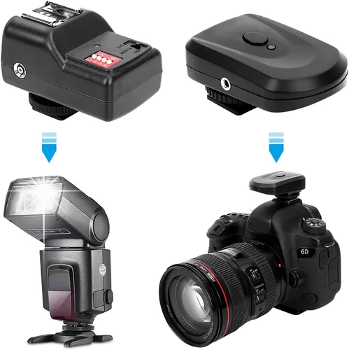 Miniatura 2 de Juego de disparadores de flash, 433 MHZ 16 canales Speedlite Studio Shutter Release Transceptor Kit con 1 transmisor 3 receptores 1 cable