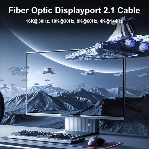 Miniatura 2 de Cable DisplayPort 2.1 certificado FIBBR VESA, cable DP de 40 Gbps (negro, 10 pies) 6K @30Hz 10K@30Hz 8K@60Hz 4K @165Hz, HDR, HDCP2.2, DSC 1.2a
