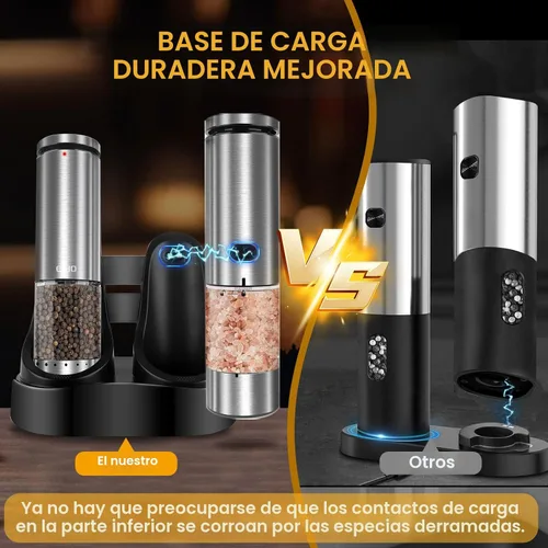 Miniatura 4 de Juego de Molinillo Eléctrico de Sal y Pimienta Recargable, Grosor Ajustable Externo, Agitadores Automáticos de Sal y Pimienta, Utensilios de Cocina