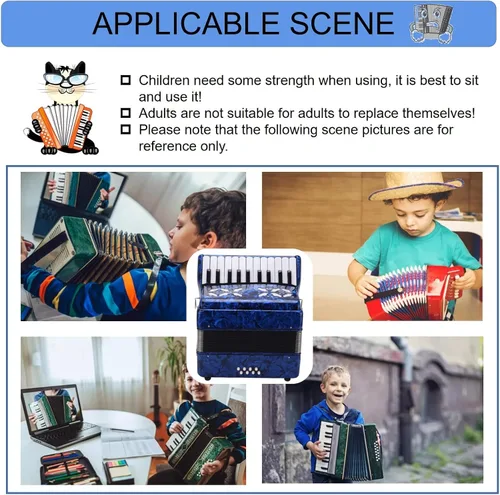 Miniatura 3 de Acordeones Para Adultos, Acordeón De Adulto Azul 22 Teclas 8 Bass Acordeón Instrumento Con Correas Ajustables Y Sonido Dulce Acordeón Portátil Para