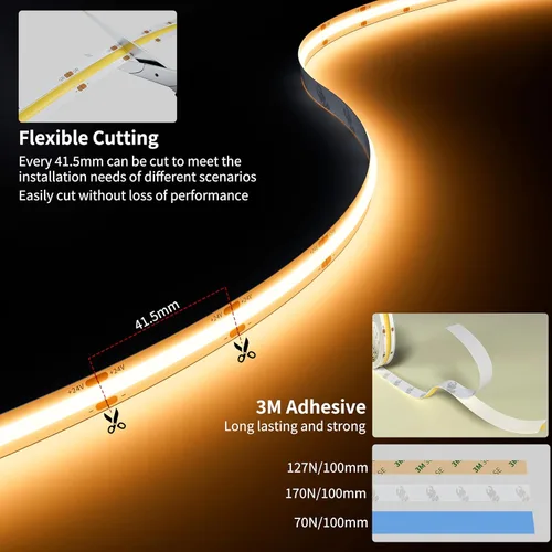 Miniatura 7 de PAUTIX COB - Tira de luz LED de 20 pies/20.0 ft, 3087 LED, blanco cálido, 2700 K, CRI90+, alto lumen, súper brillante, material sin plomo, cinta LED