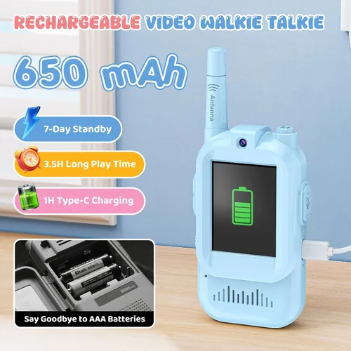 Miniatura 4 de Walkie Talkie de Video para Niños - Paquete de 2 Walkie Talkies Recargables para Niños Radios de Largo Alcance, Video Intercomunicador y Efectos