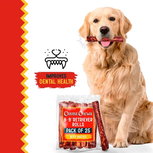 Miniatura 7 de Canine Chews 8-9" Rollos de Cuero Crudo Asados de Ternera, Huesos de Cuero Crudo para Perros Grandes, Huesos para Perros de Razas Grandes