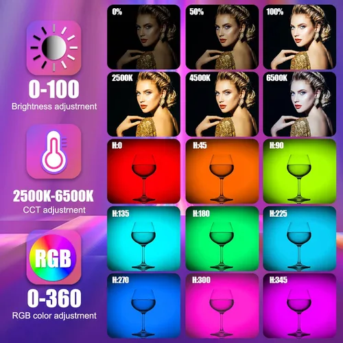 Miniatura 3 de Varita de luz LED RGB de 360° RGB para fotografía de estudio, luces de tubo alimentadas por batería, 12 efectos de iluminación, luz de cámara