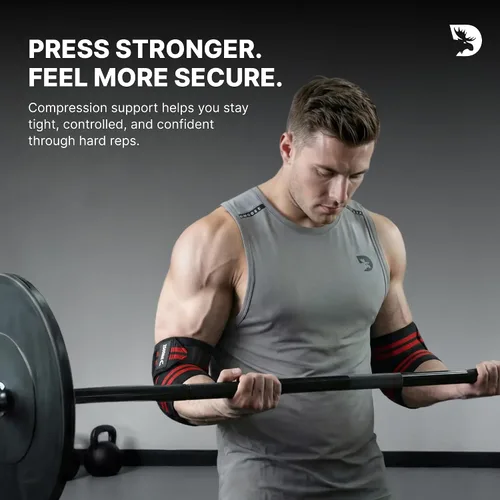 Miniatura 3 de DMoose Fitness Elbow Wraps for Weightlifting (Pair) - 40'' Adjustable Strap for Gym Workout & Bench Press, Compression Elbow Sleeves for Tendonitis