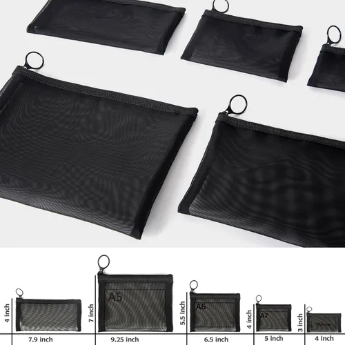 Miniatura 3 de patu Bolsas de malla con cremallera, paquete de 5 (XS/S/M/L y bolsa larga), organizador de accesorios cosméticos de maquillaje de belleza, kit