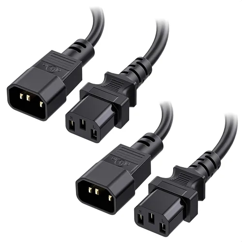 Cable Matters Paquete de 2 cables de extensión de alimentación de computadora a PDU, 3 pies, cable de alimentación IEC C14 a IEC C13 PDU, 10A, 18