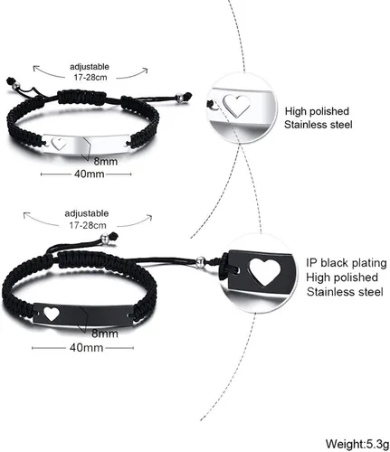 Miniatura 2 de XUANPAI Personalized Handmade Braided Bracelet with Hollow Heart Symbol Adjustable Rope Woven Bangle for Couple