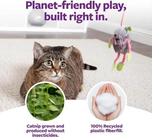 Miniatura 5 de SmartyKat Juguetes de peluche para gatos con forma de ratón hinchable, 3 unidades, multicolor, 3