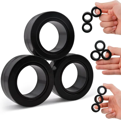 Miniatura 13 de Cevioce Juego de 3 anillos magnéticos para adultos, niños y adolescentes, anillo magnético giratorio para personas con TDAH y ansiedad, juguetes