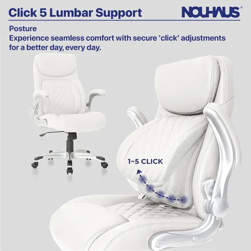 Miniatura 6 de Nouhaus +Posture Silla de oficina ergonómica de piel sintética. Soporte lumbar Click5 con reposabrazos FlipAdjust. Silla ejecutiva moderna y silla
