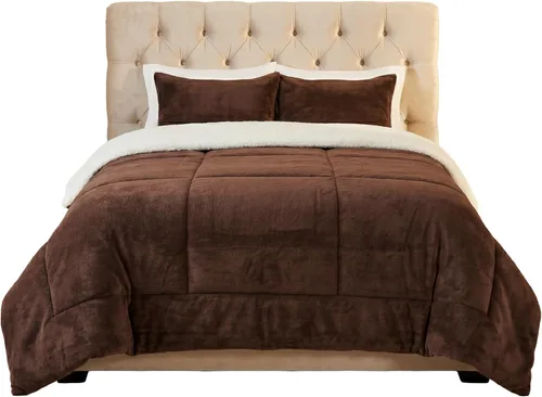 Miniatura 8 de Bedford Home Juego de edredón matrimonial/queen, colcha de 3 piezas de sherpa y forro polar con fundas de almohada, ropa de cama cálida, acogedora