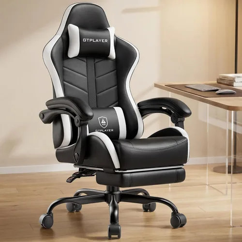 Miniatura 16 de GTPLAYER - Silla de juegos con reposapiés, silla de juegos de computadora para adultos, silla de jugadores de altura ajustable con reclinación
