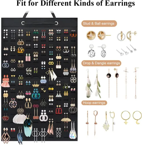 Miniatura 3 de Organizador de Aretes y Joyería, Exhibidor de Pendientes Colgantes con Capacidad para hasta 300 Pares para Mujeres y Niñas - Negro, 1 Paquete