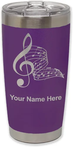 Miniatura 39 de LaserGram Vaso aislado al vacío de 20 onzas, notas musicales, grabado personalizado incluido (negro)