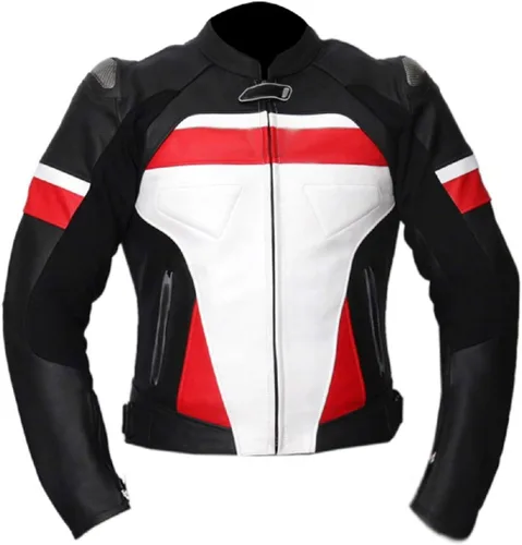LEATHERAY Hombres moto moto cuero genuino motocicleta con armadura CE protección motorista equitación chaqueta negro, XS-5XL, Negro -