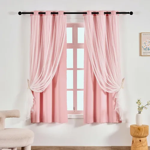 Miniatura 31 de Anytime Cortinas opacas y transparentes para ventana, par de paneles de cortinas lisas con ojales en la parte superior, 35 pulgadas de ancho x 63