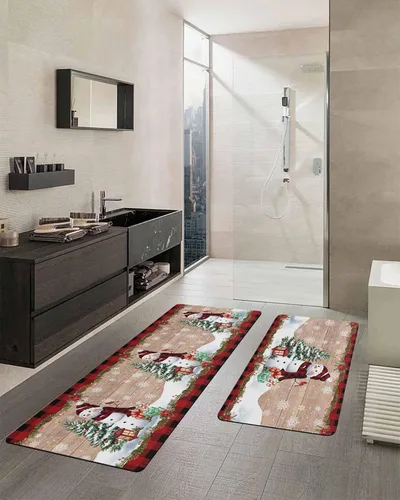 Miniatura 2 de Tapete de baño con diseño de muñeco de nieve para bañera, antideslizante, de secado rápido y absorbente, de tierra de diatomeas, tapete lavable