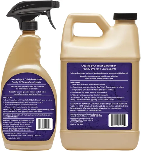 Miniatura 2 de Granite Gold Spray Pulidor, Brillo sin Rayas para Granito, Cuarzo, Mármol, Travertino, Encimeras de Piedra Natural, 64 Onzas Líquidas y 24 Onzas
