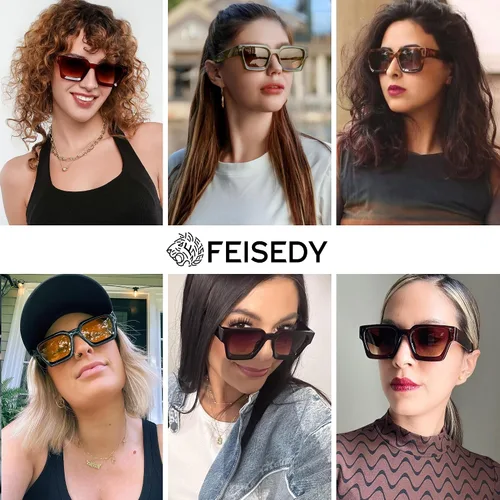 Miniatura 18 de FEISEDY Gafas de sol cuadradas retro de los años 90 para mujeres y hombres, gafas de sol rectangulares gruesas de moda con protección UV400 B2385