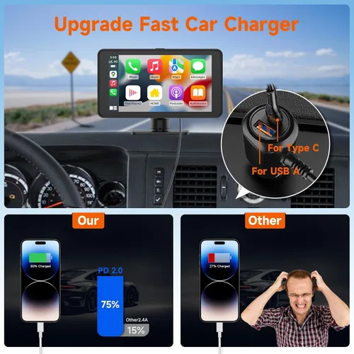 Miniatura 7 de Spedal Receptor inalámbrico CarPlay y Android Auto CL518, cámara de tablero Ultra HD de 2.5K, audio Bluetooth, comando de voz, carga rápida