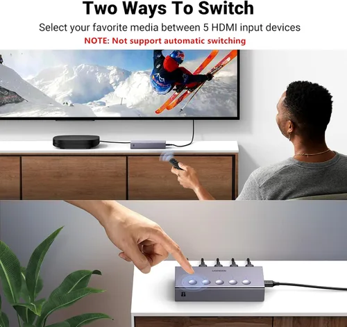 Miniatura 5 de UGREEN Conmutador HDMI 5 en 1 de salida 4K@60Hz, divisor HDMI con control remoto, selector de 5 puertos, caja de conmutación compatible con 3D CEC